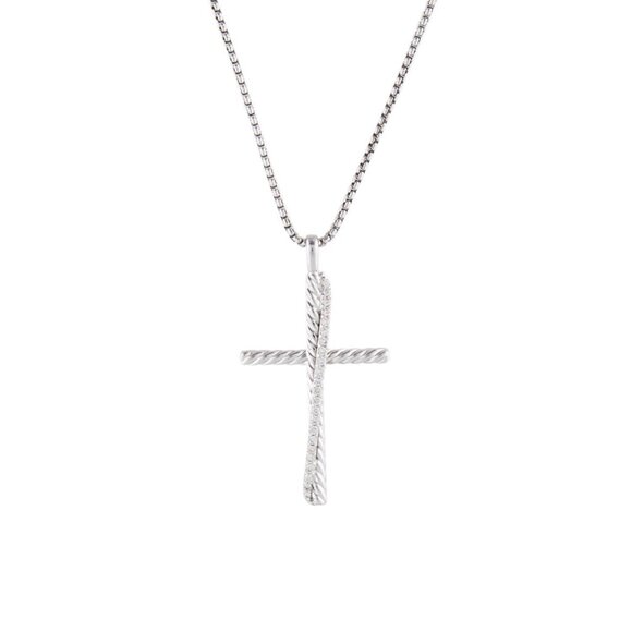 DAVID YURMAN DIAMOND 0.35CTW STERLING SILVER CROSSOVER CROSS PENDANT NECKLACE - Picture 3 of 9